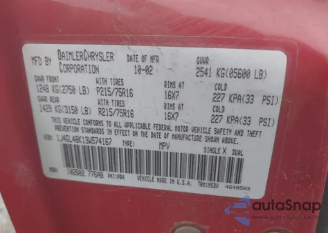 2003 Jeep Liberty Sport from USA, damaged, VIN 1J4GL48K13W574167